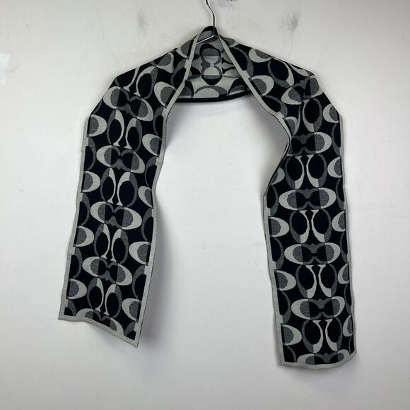 Coach Scarf Silver Black Signature C Logo - Picture 1 of 6
